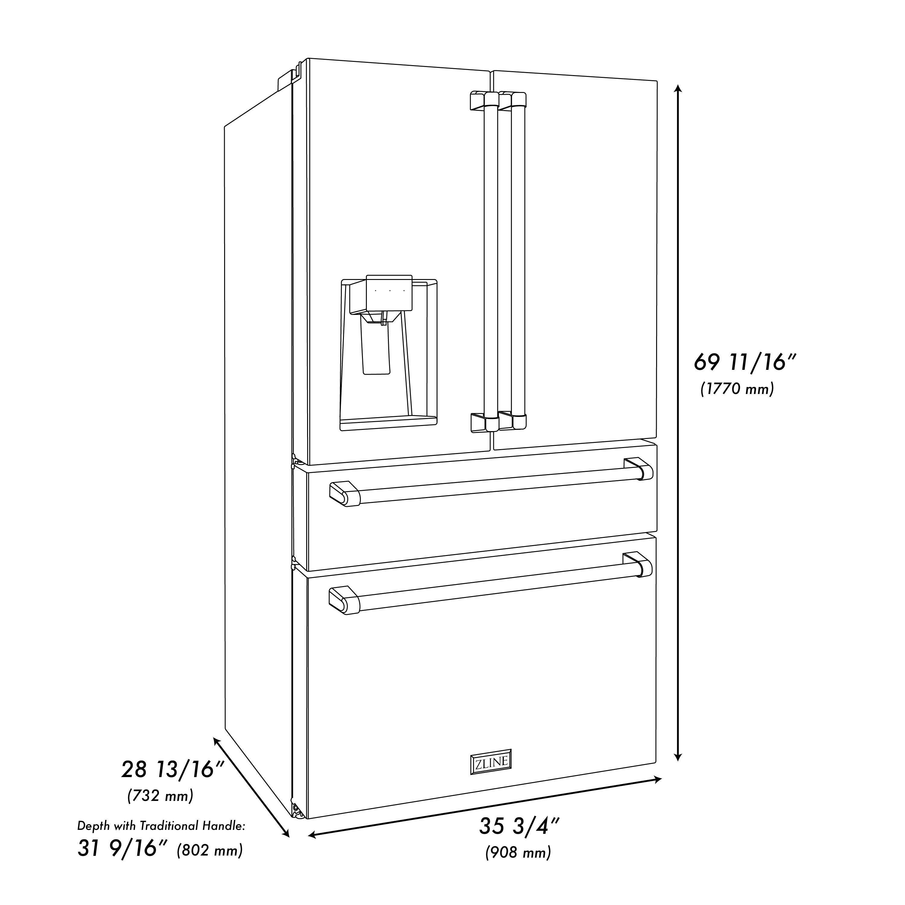 zline-french-door-stainless-steel-refrigerator-RFM-W-36-dimensional